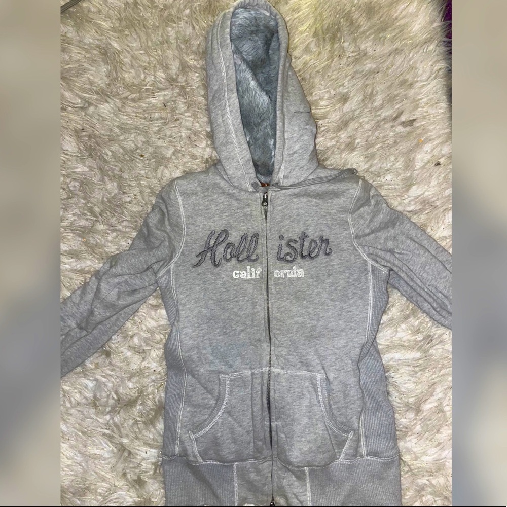 Hollister gray zip up faux fur lined.